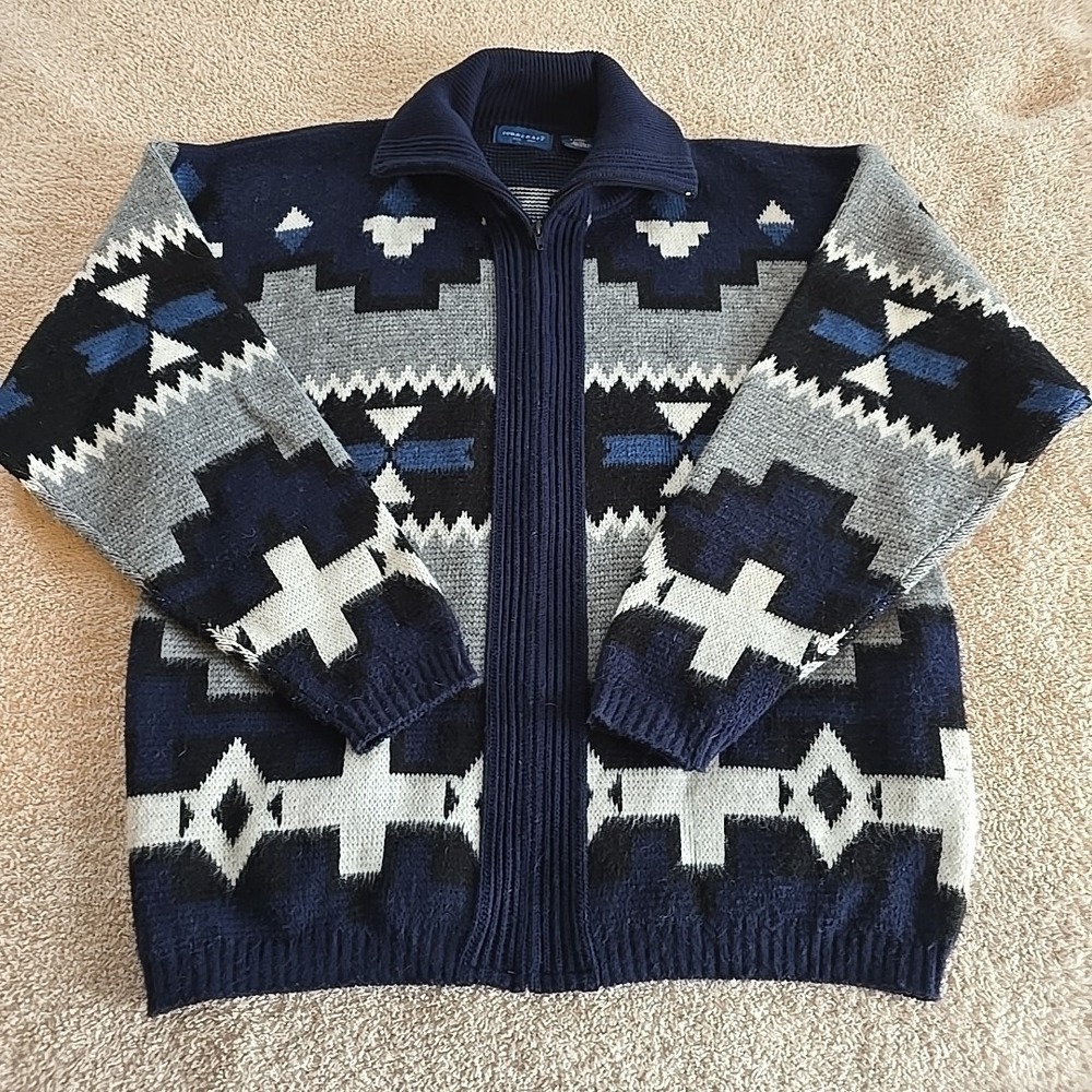 Vtg Towncraft XL Aztec Southwest Native Full-zip Cardigan Sweater‎ Grandpacore